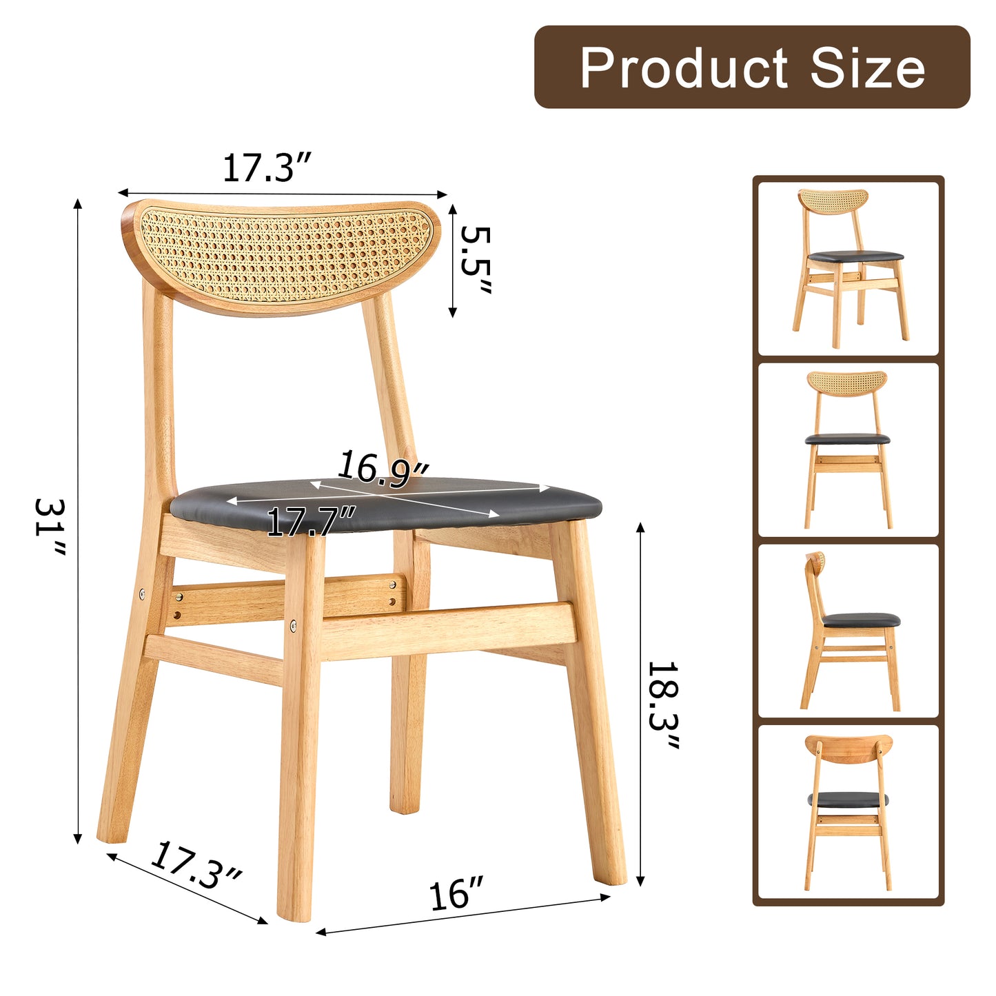 Eda Mid-Century Solid Wood Dining Chair