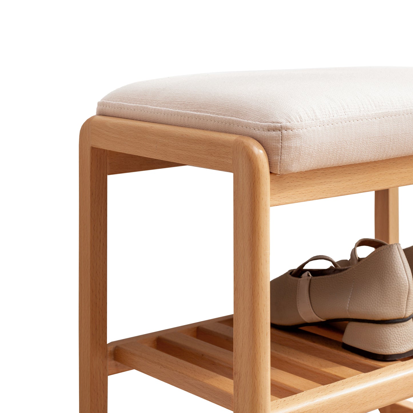 Marites Mid-Century Rack Wood Shoe Bench