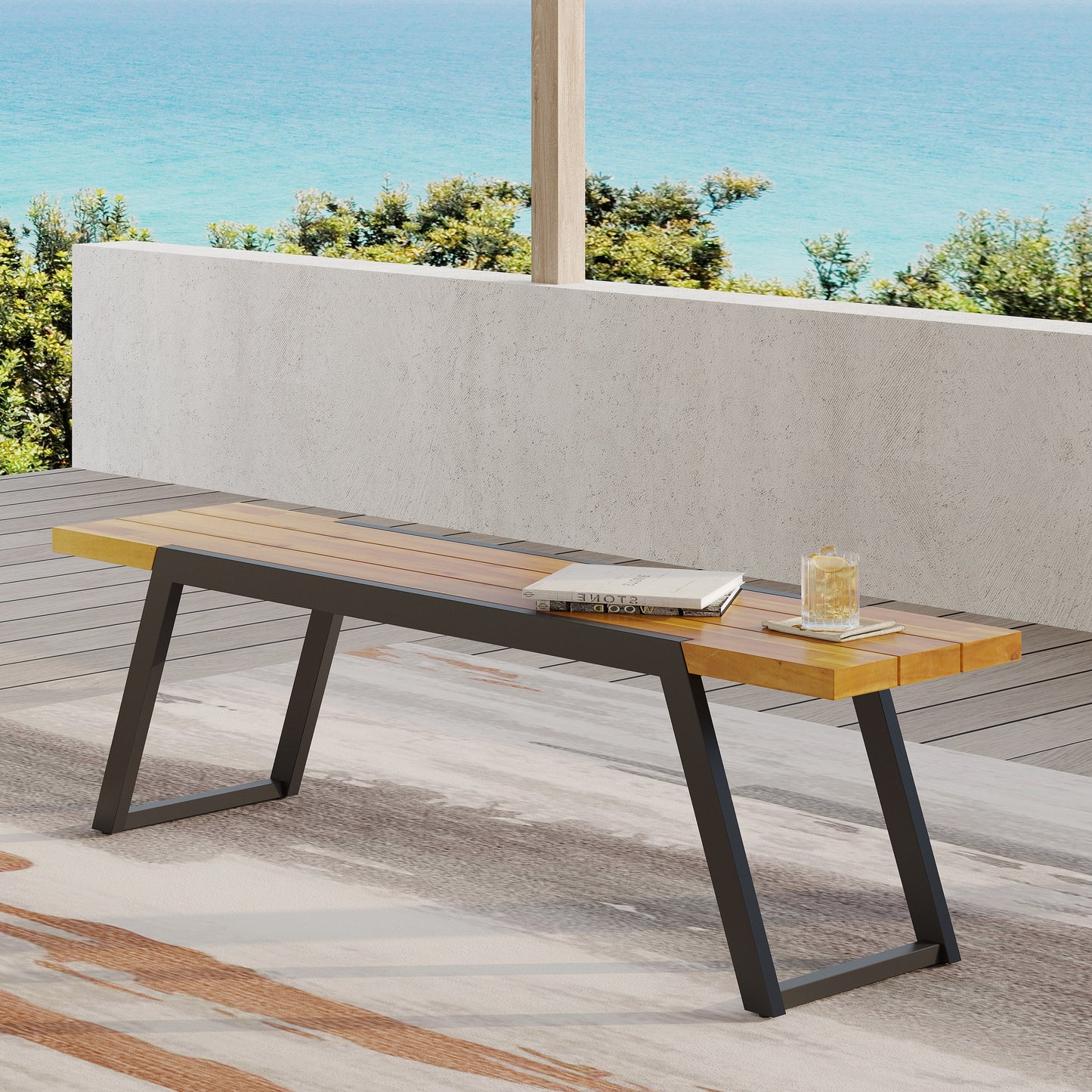 Centerville Modern Wood Metal Bench