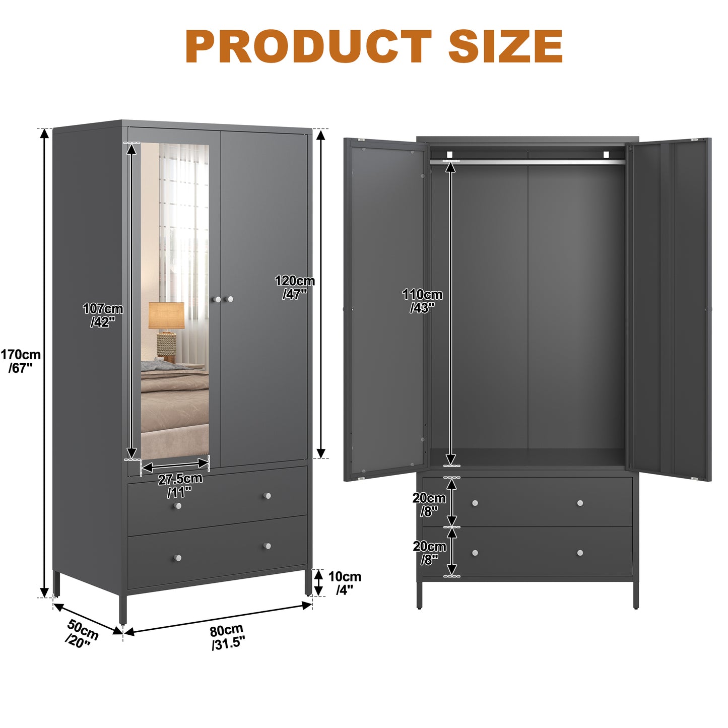 Kingsly Modern Metal Armoire Wardrobe