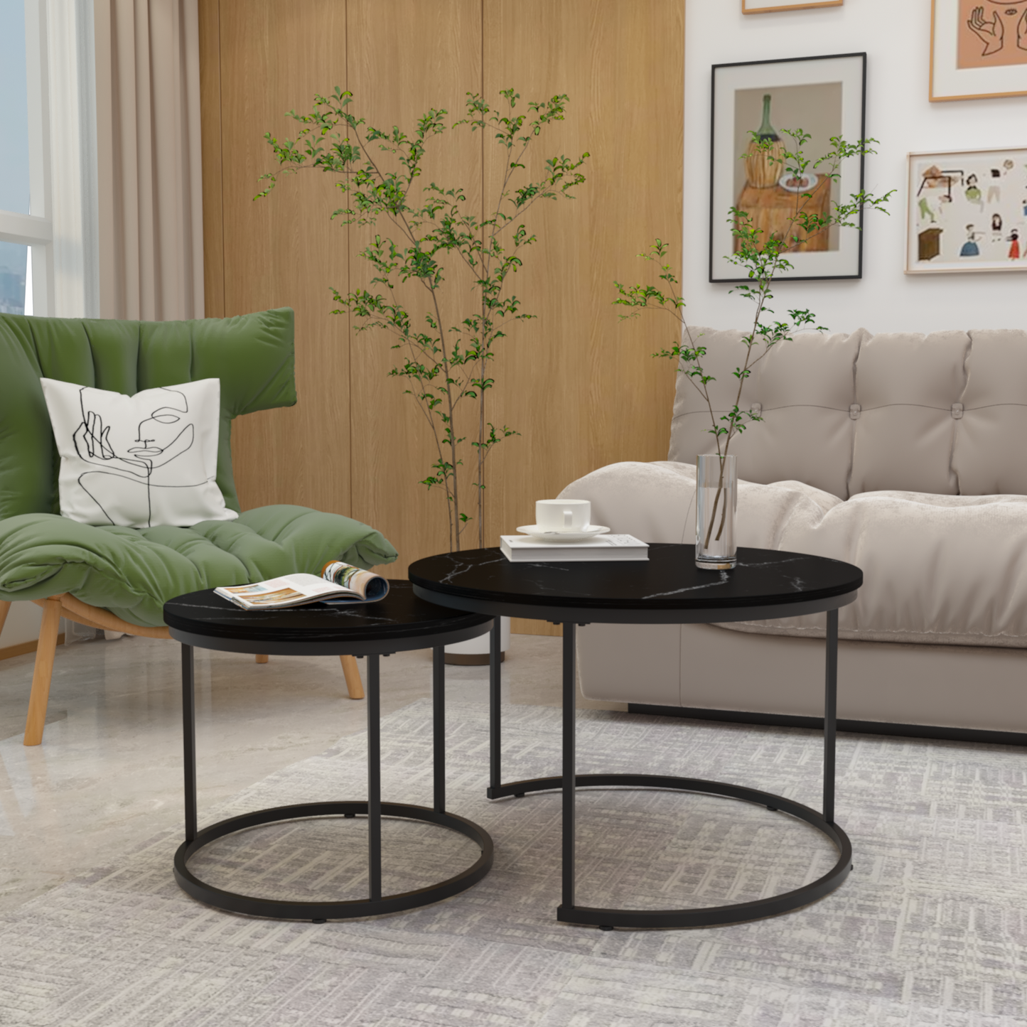 Irvington Contemporary Velvet Nesting Coffee Tables