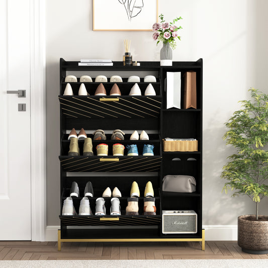 Marites Modern Shoe Cabinet with 3 Flip Drawers & Open Shelves