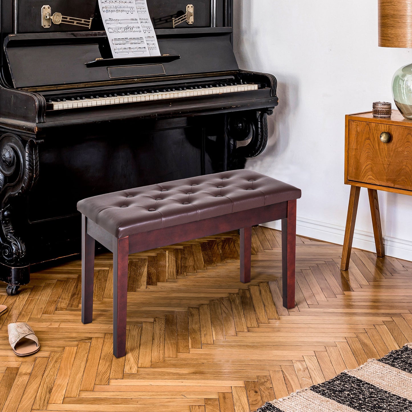Marites Mid-Century Leather Duet Bench
