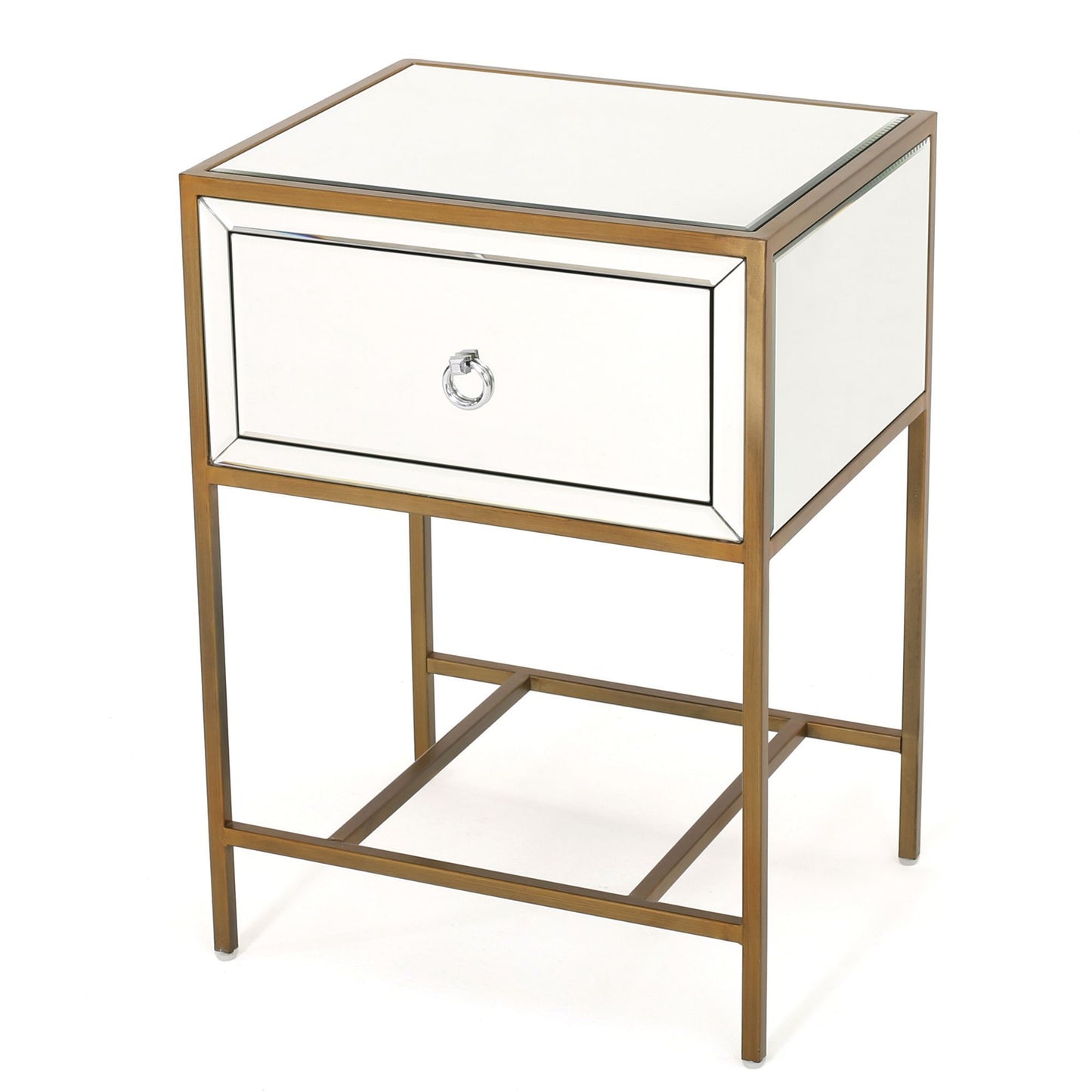Cleo Contemporary Mirrored Nightstand Storage Side Table