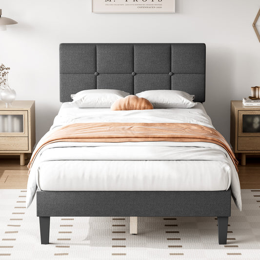 Justo Modern Twin Platform Bed Frame with Upholstered Headboard