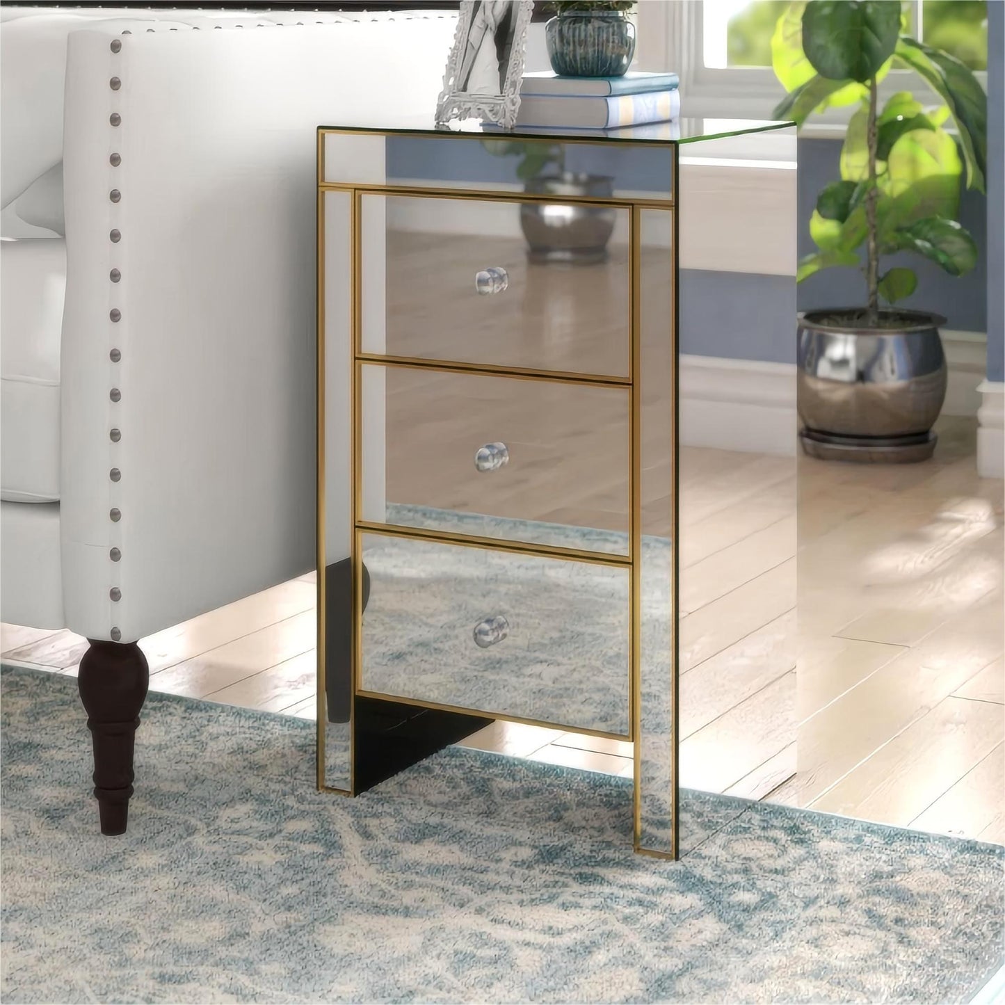 Fitch Contemporary Elegant Mirrored Nightstand Side Table