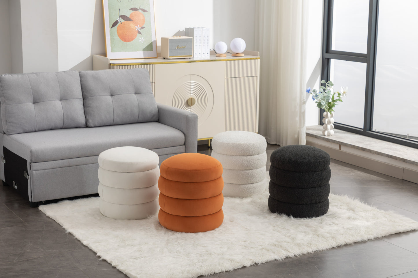 Ghivi Contemporary Velvet Round Footrest Ottoman