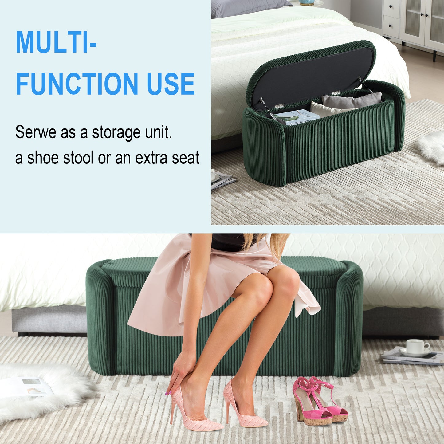 Elmcrest Contemporary Emerald Storage Ottoman