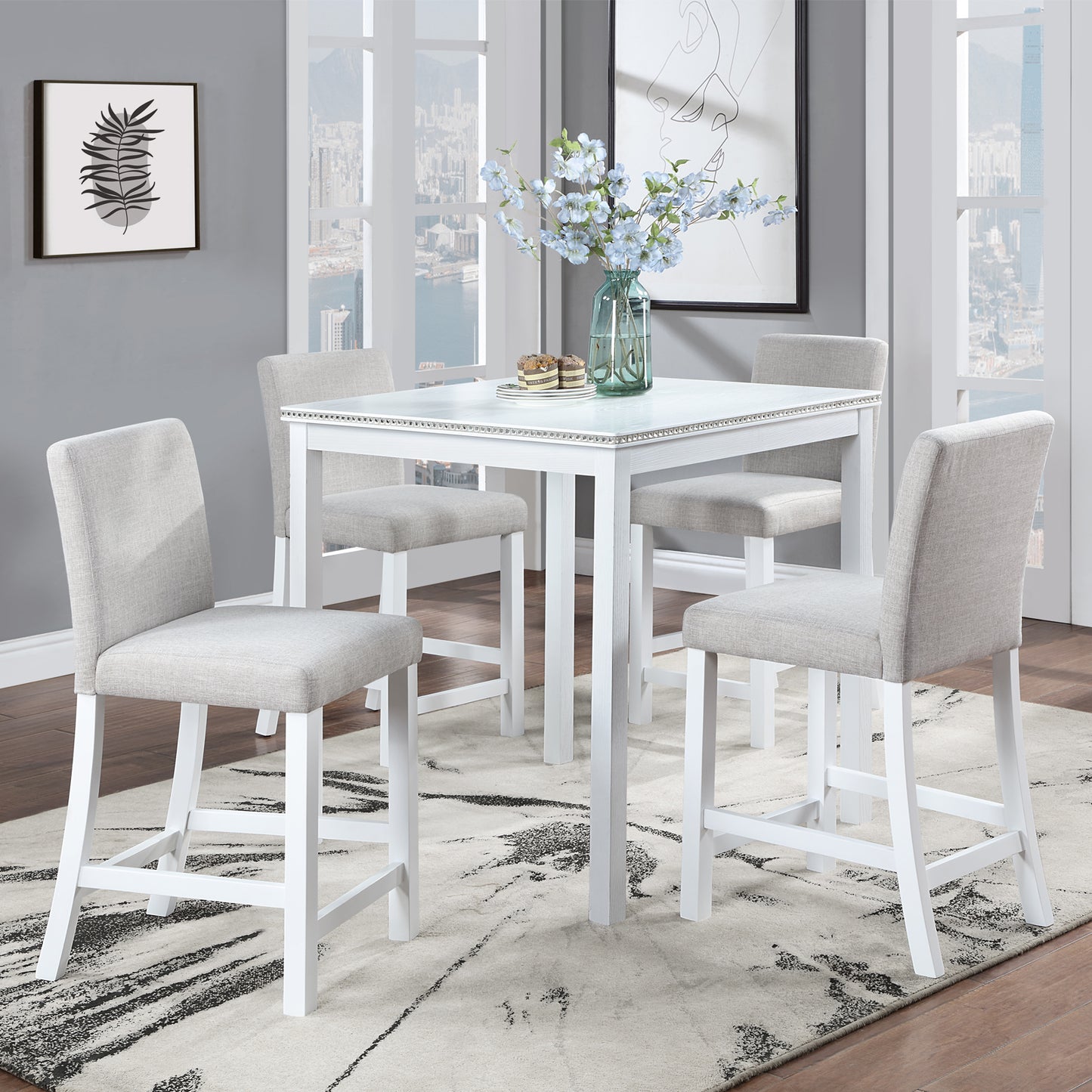 Niles Contemporary 5 Piece Counter Height Dining Table Set with Crystal Accents