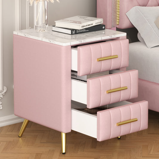 Napa Contemporary Upholstered Nightstand with Marbling Worktop & 3 Drawers
