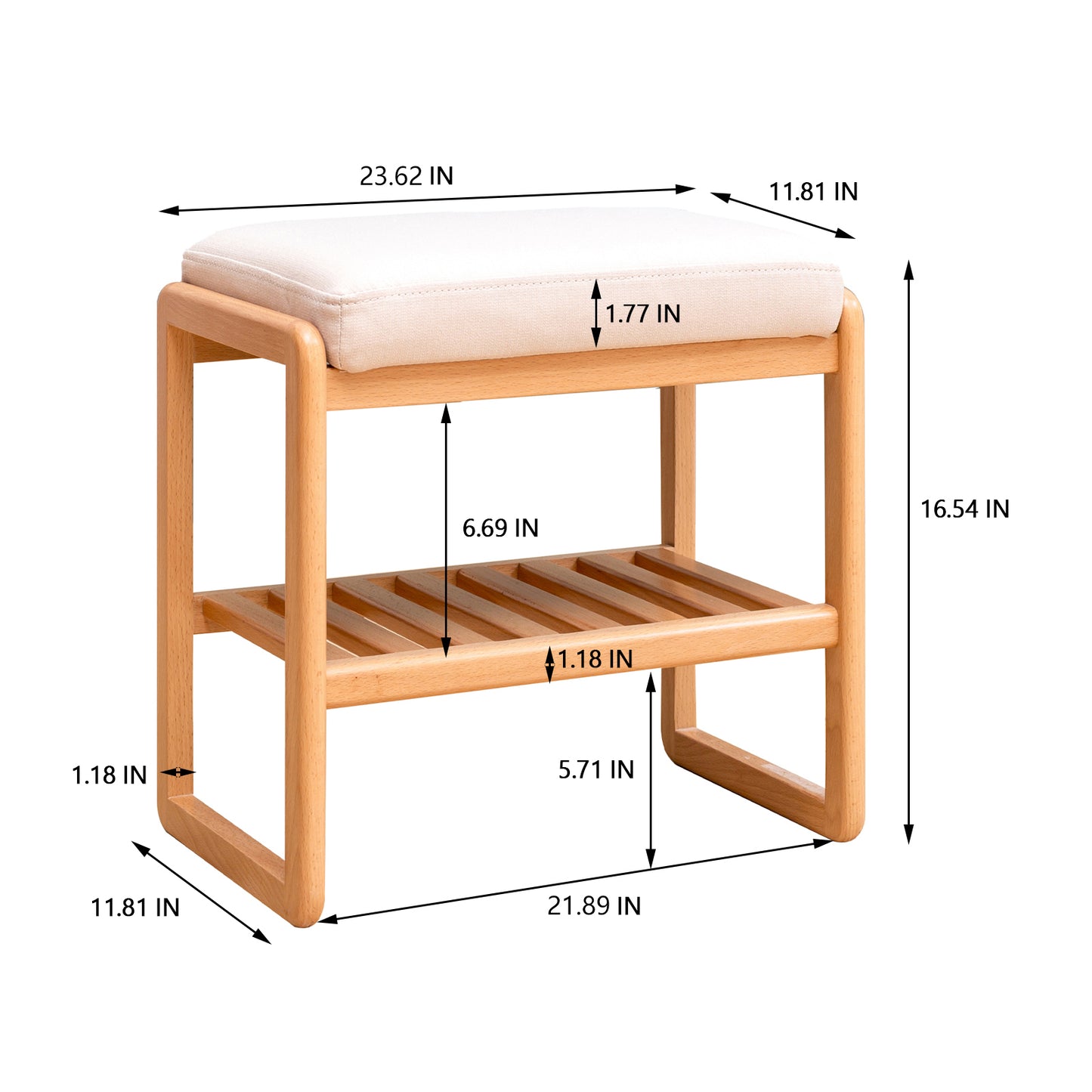 Marites Mid-Century Rack Wood Shoe Bench