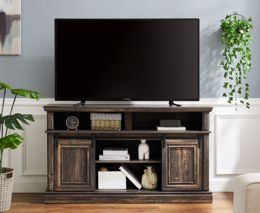 Cleo Mid-Century Media Console with Sliding Doors & Storage
