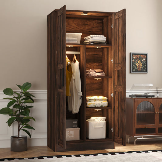 Bartholomew Modern 2-Door Wooden Wardrobe Armoire with LED & Shelves