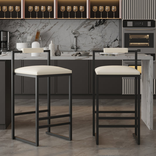 Eda Modern Set of 2 Faux Leather Upholstered Bar Stools with Metal Frame