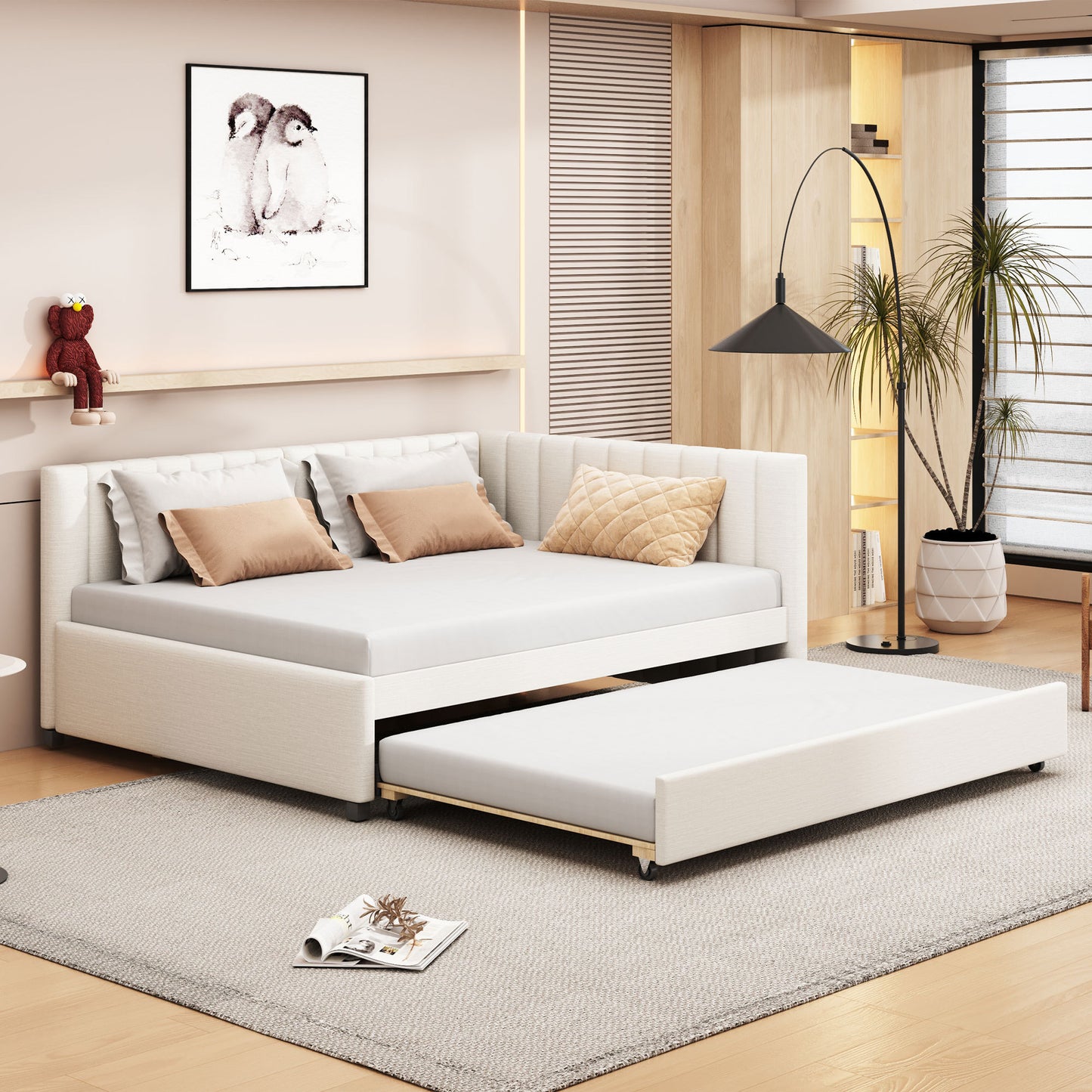 Eda Contemporary Linen Trundle Daybed