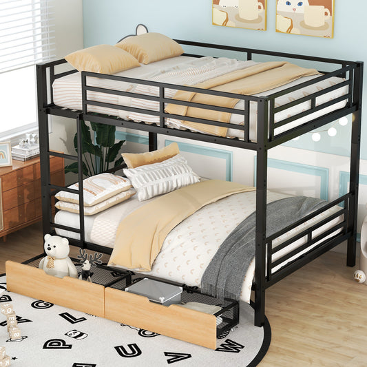 Lazzareschi Modern Full Size Convertible Metal Bunk Bed with Drawers