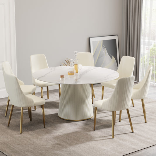 Lazzareschi Modern Round Artificial Stone Dining Table for 8