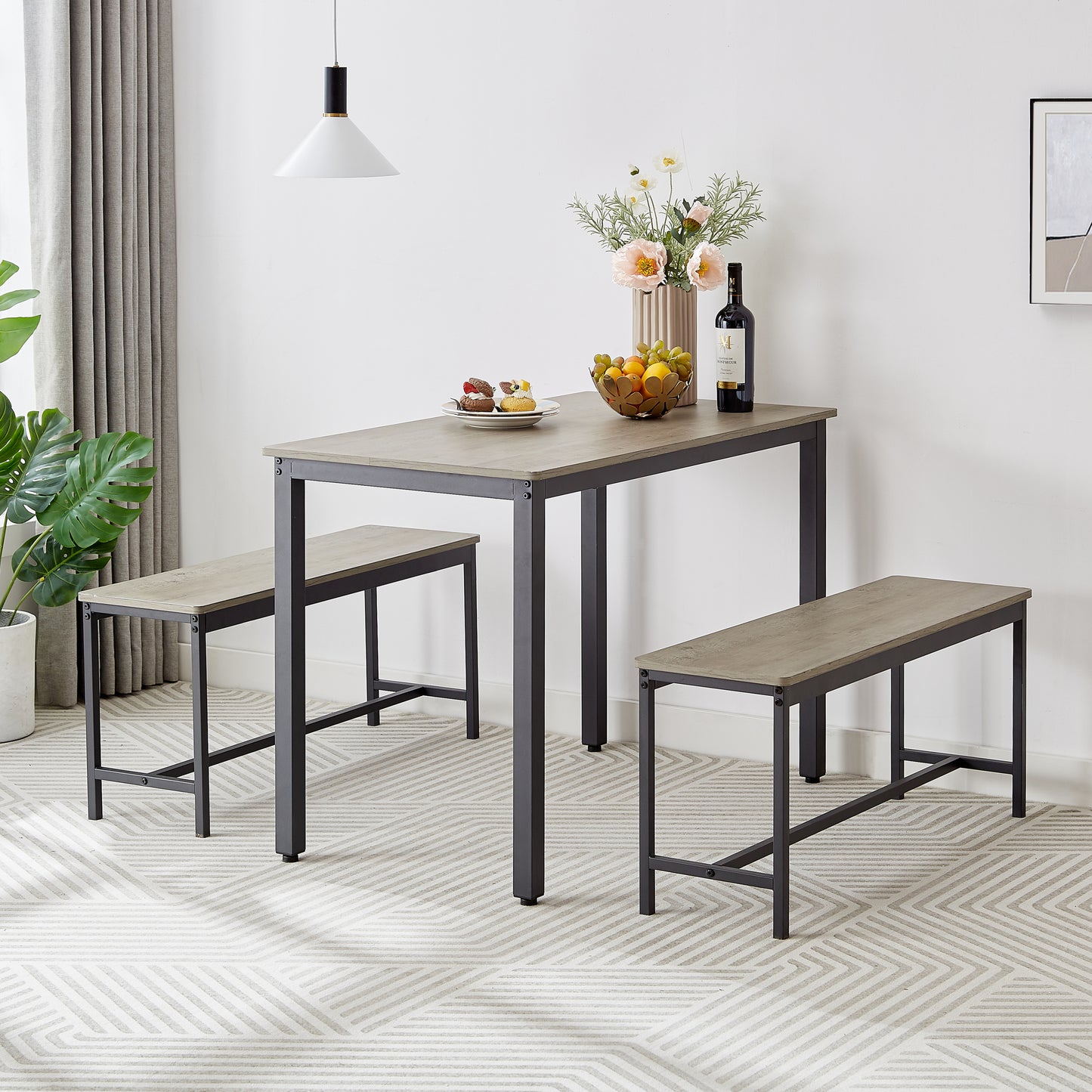 Niles Industrial Dining Set with Benches