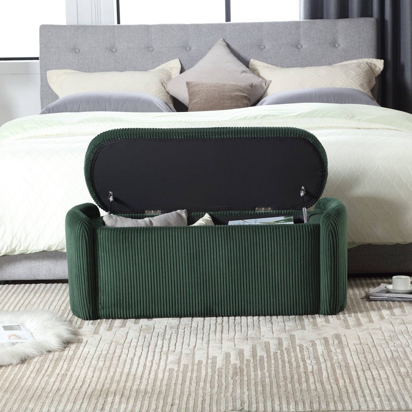 Elmcrest Contemporary Emerald Storage Ottoman