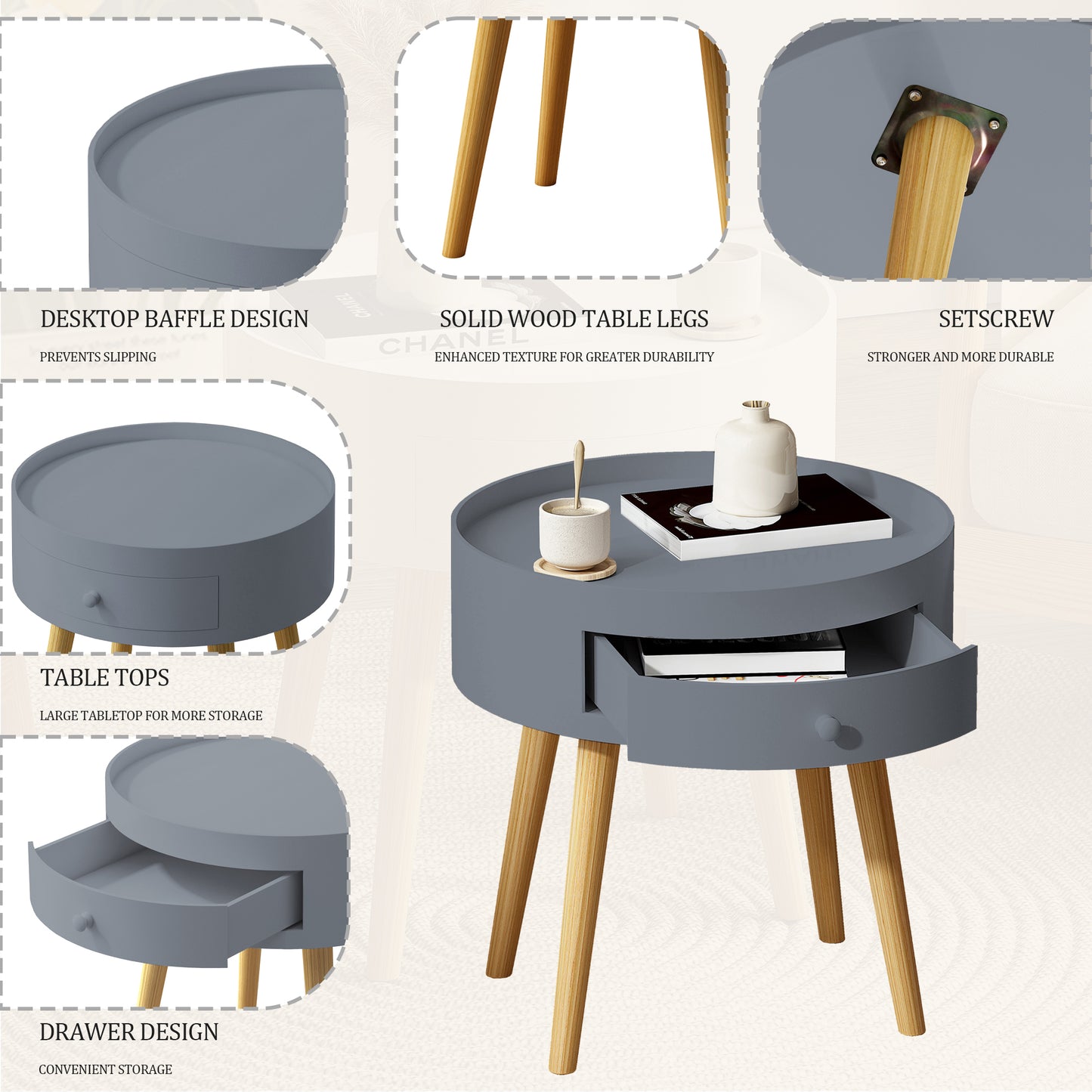 Marites Mid-Century Oak Nightstand Table