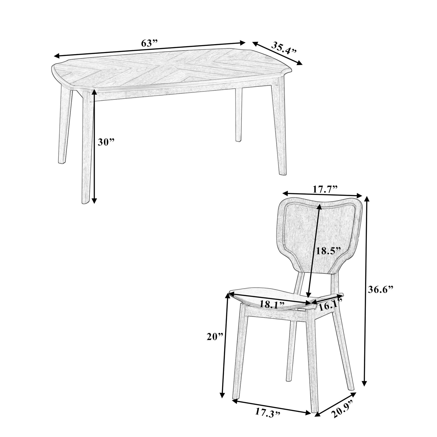 Ghivi Mid-Century 7-Piece Curved Back Dining Set