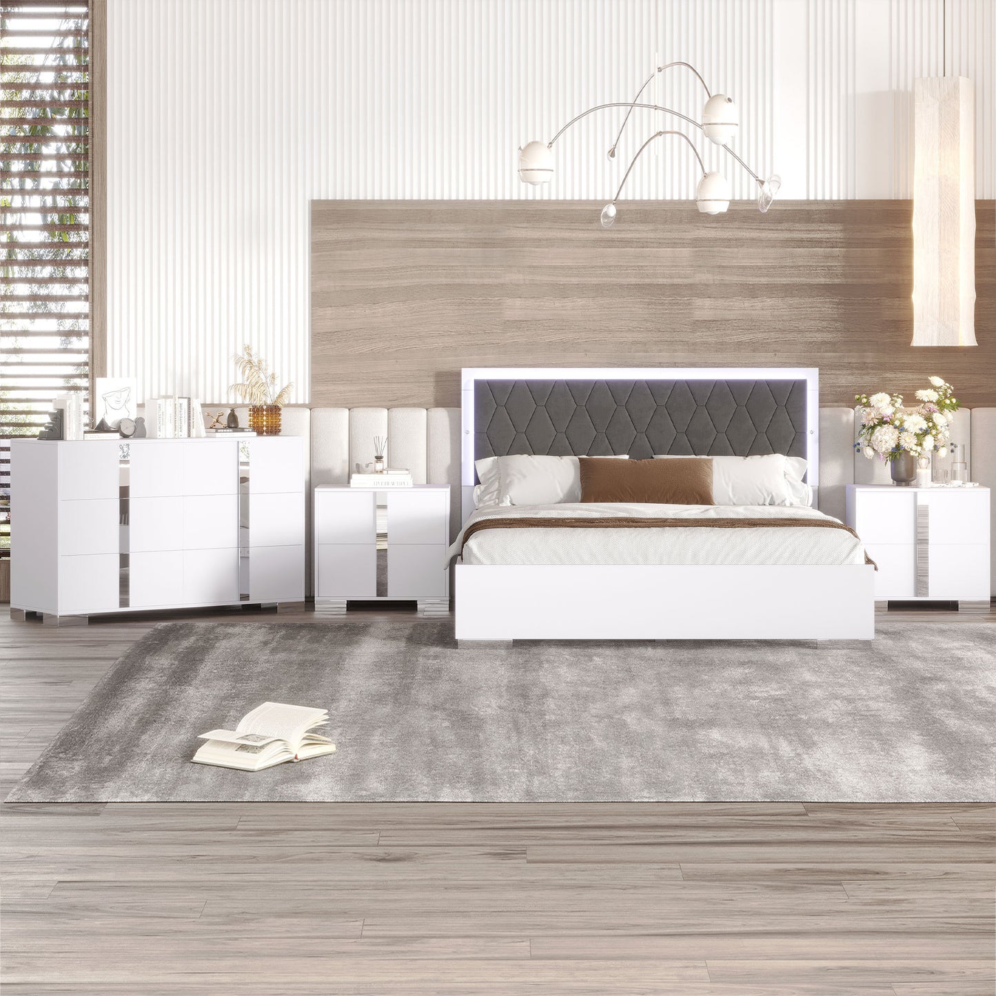 Sonoma Contemporary LED Upholstered Bedroom Set