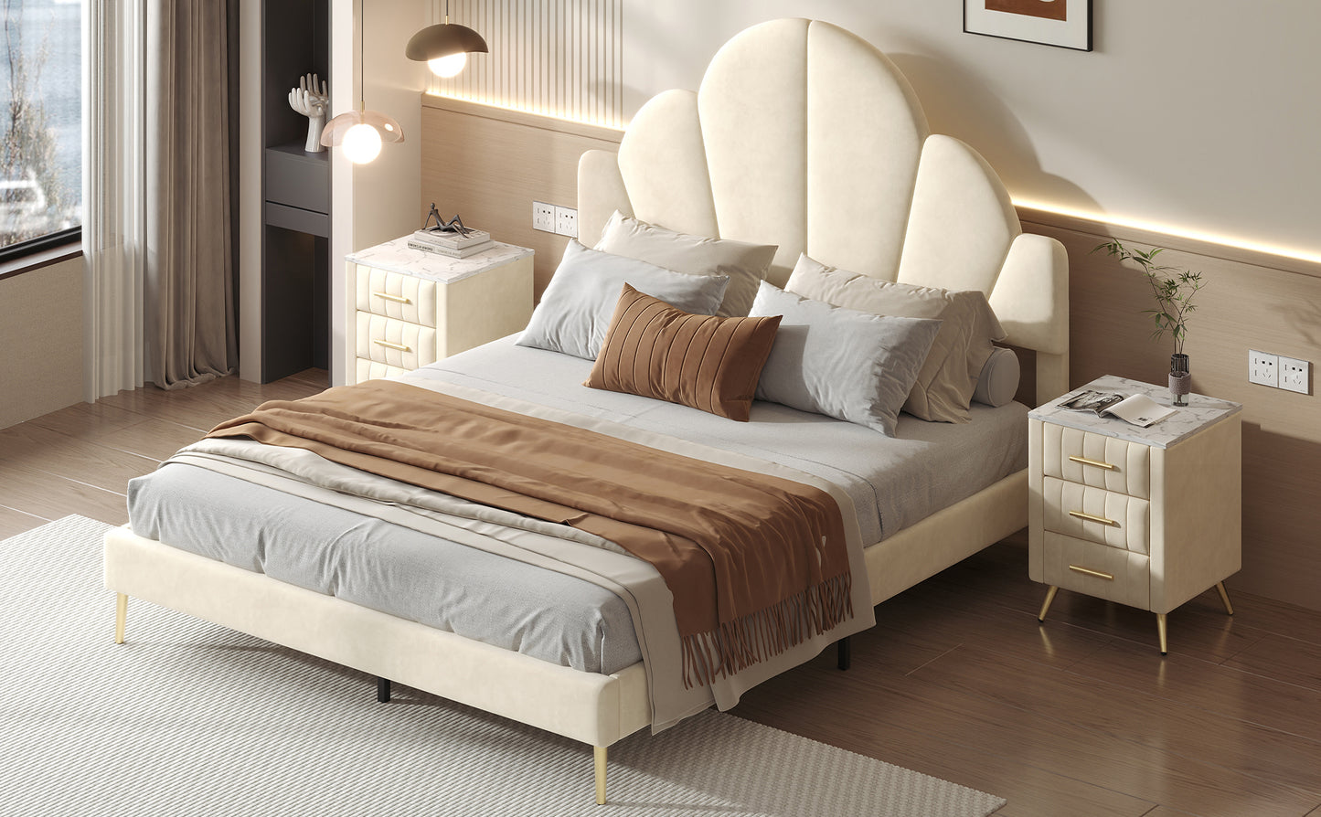 Somerset Modern Velvet Petal Bedroom Set