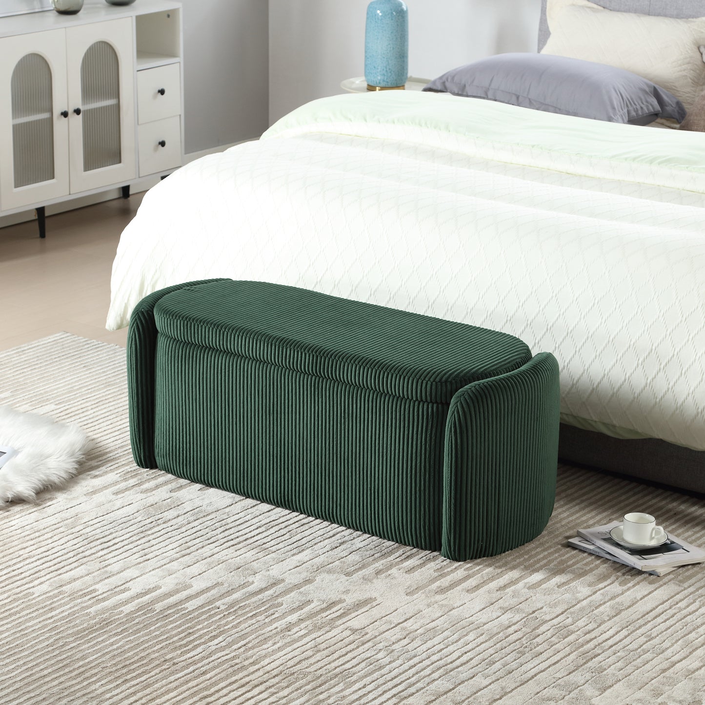 Elmcrest Contemporary Emerald Storage Ottoman