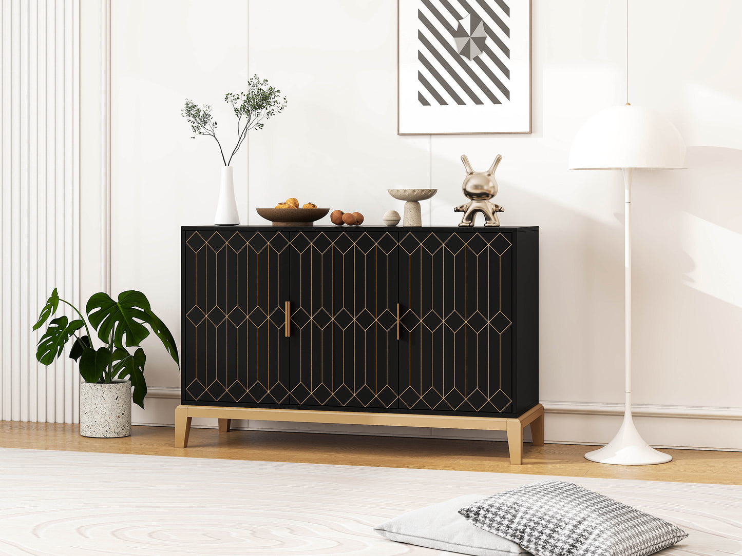 Emery Mid-Century Carved Line Storage Cabinet