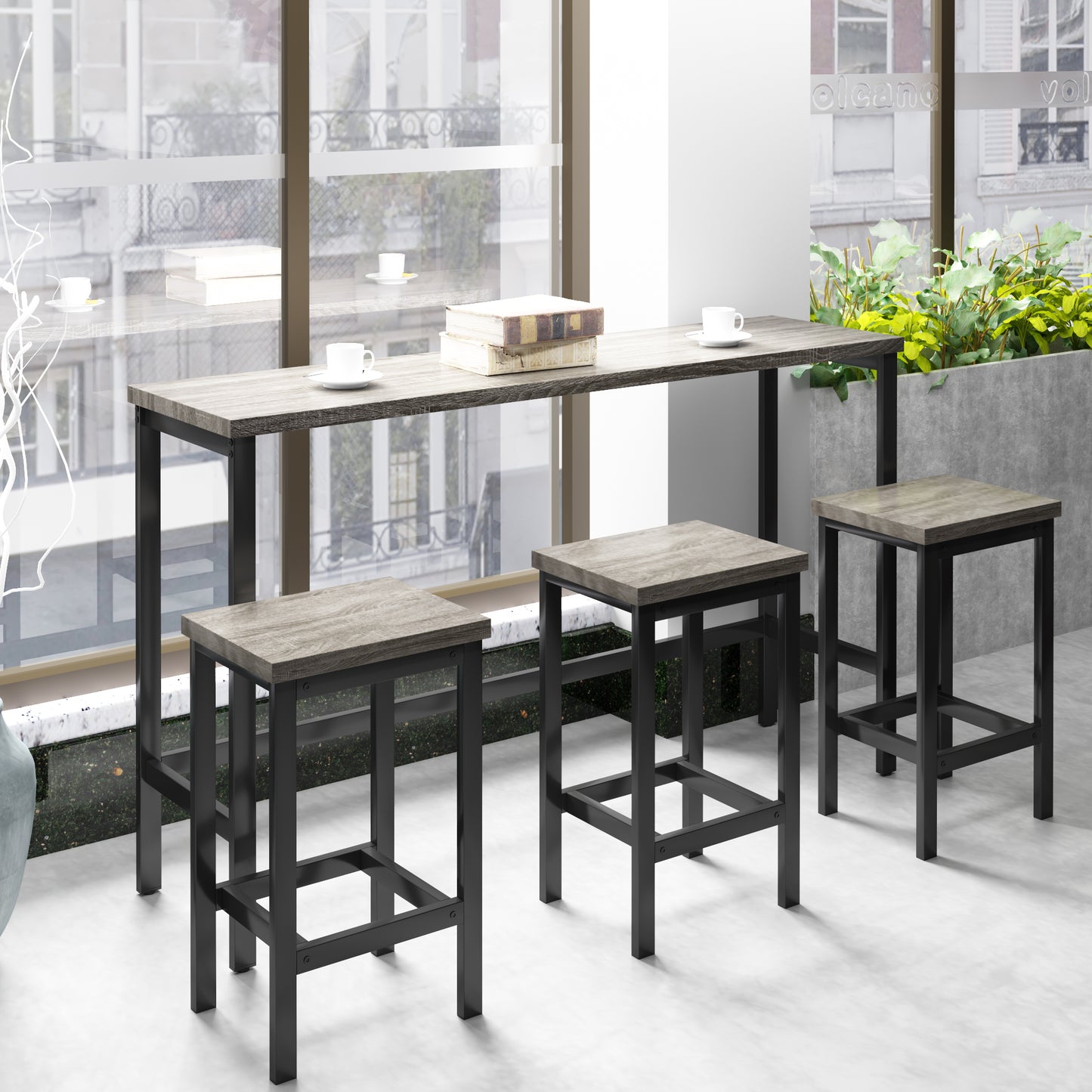Irvington Industrial Counter Height Extra Long Dining Table Set with Stools