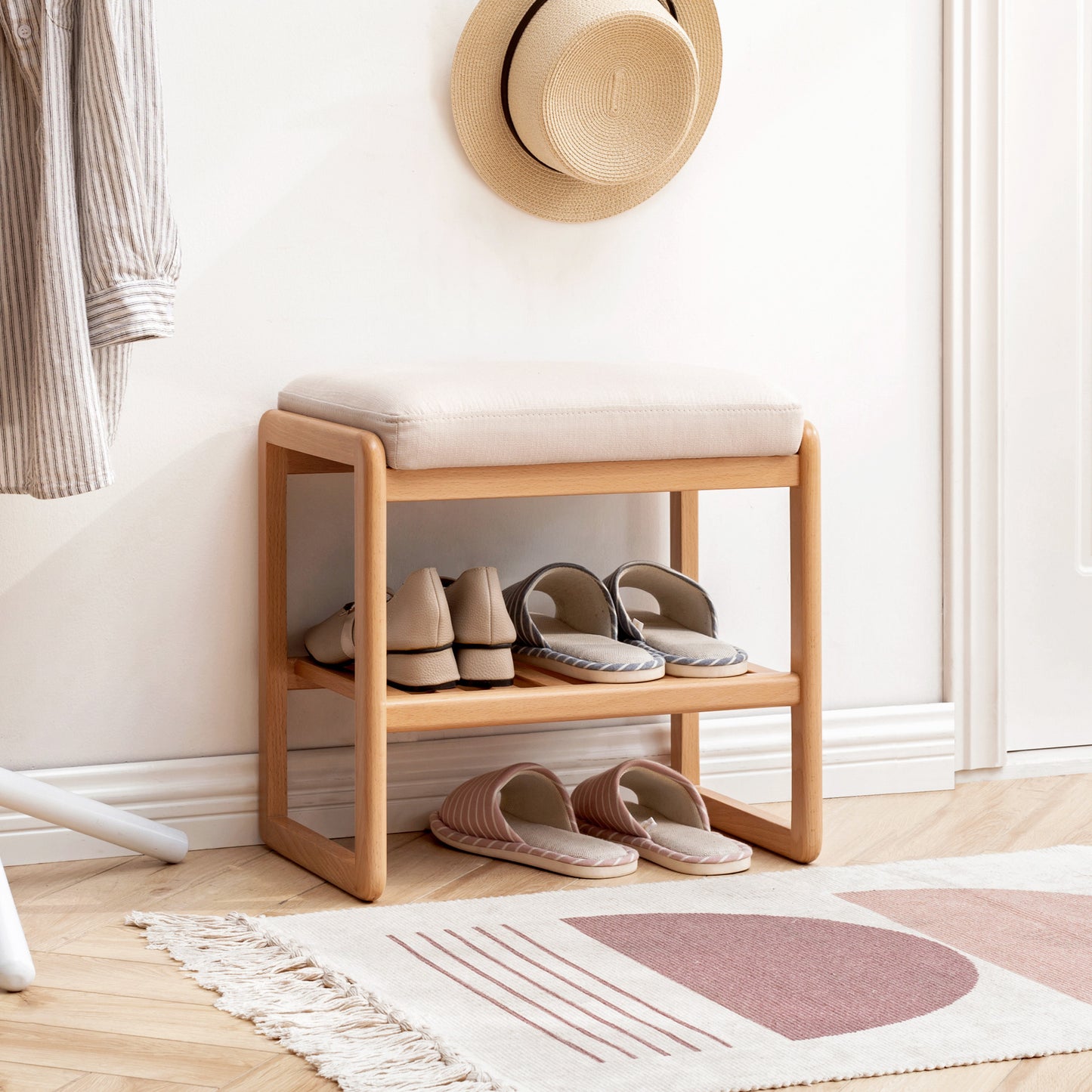 Marites Mid-Century Rack Wood Shoe Bench