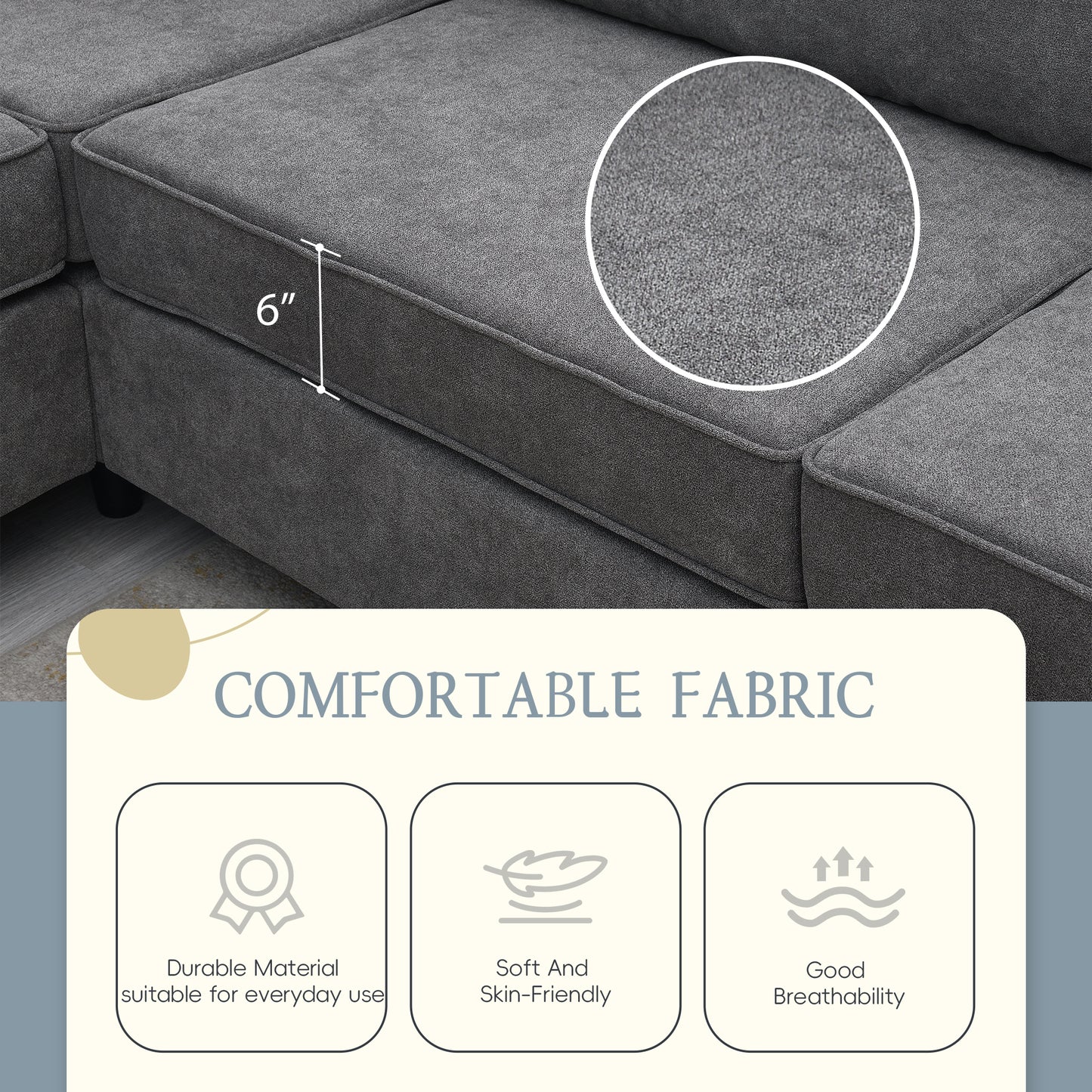 Elmcrest Modern Upholstered L-Shape Sofa
