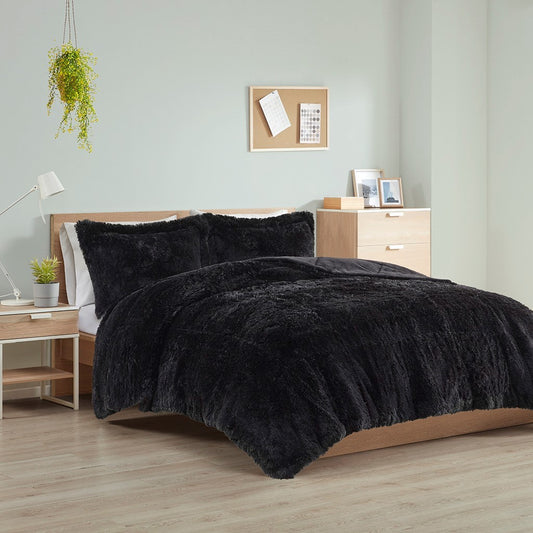 Eda Contemporary Shaggy Fur Comforter Set