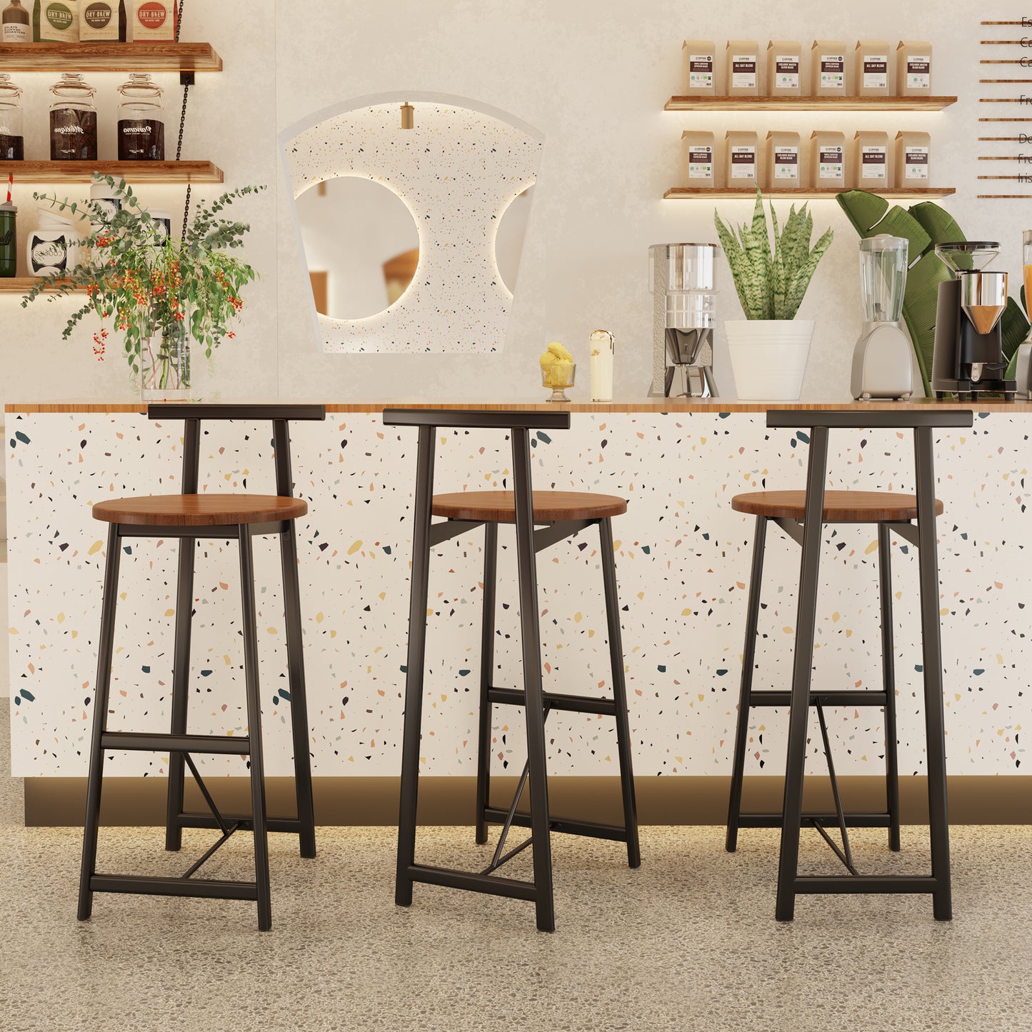 Cleo Mid-Century Armless Counter Height Bar Stools with Back, Set of 3