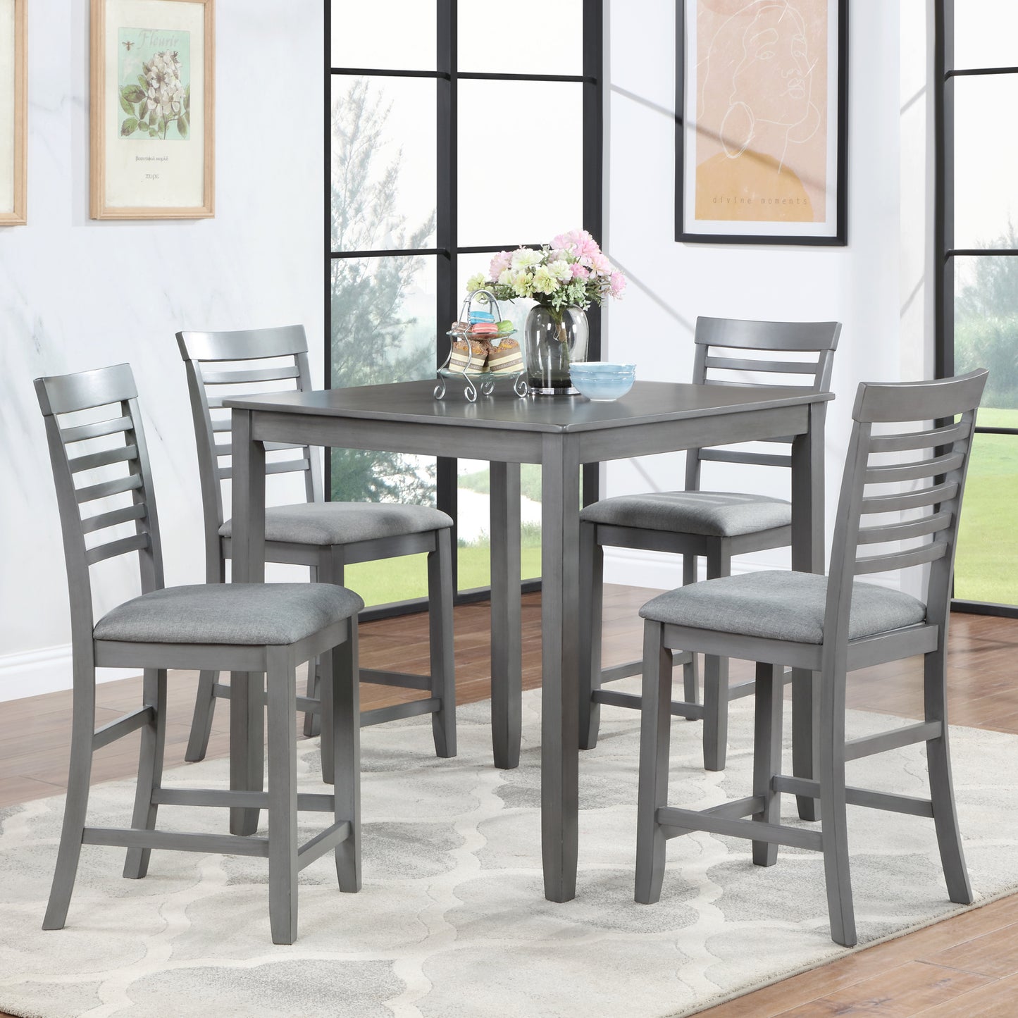 Niles Contemporary 5 Piece Counter Height Dining Table Set with Upholstered Chairs
