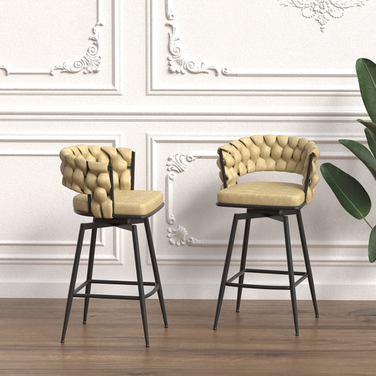 Oakridge Mid-Century 28' Woven Leather Bar Stool Set, Swivel Counter Chairs with Backrest