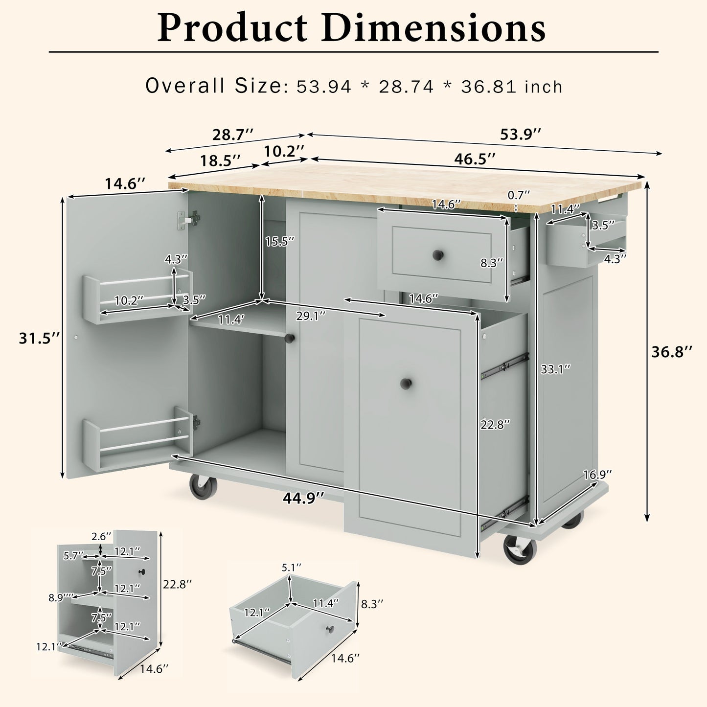 Somerset Modern Rolling Kitchen Cart Organizer