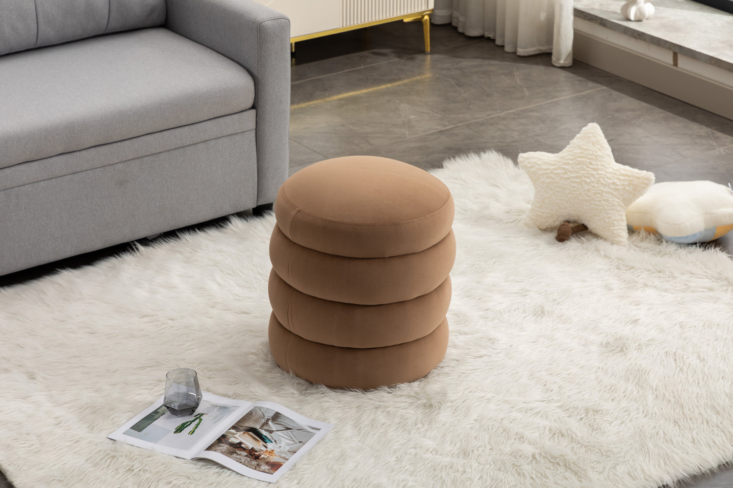 Ghivi Contemporary Velvet Round Footrest Ottoman