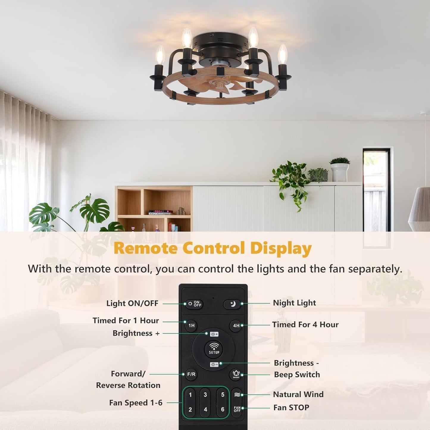 Warmsprings Modern Dimmable Ceiling Fan Light