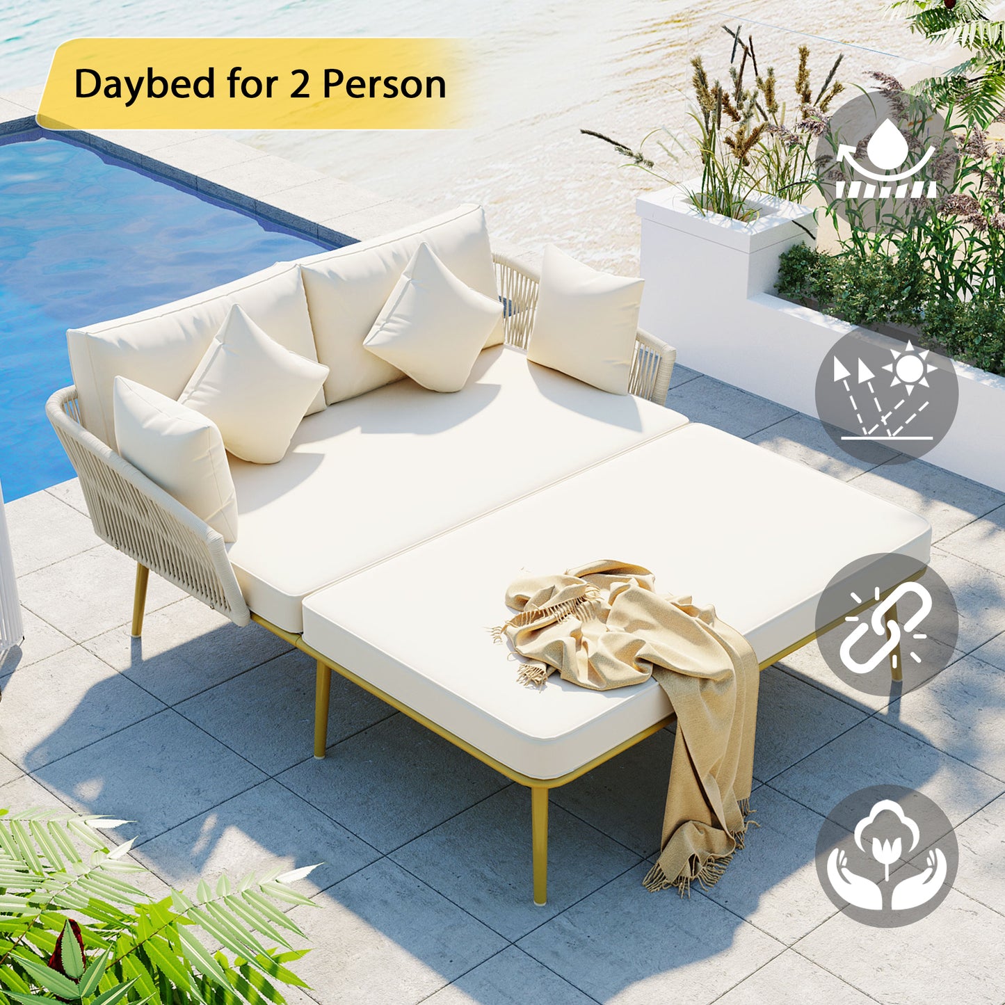 Ghivi Modern Nylon Rope Patio Daybed