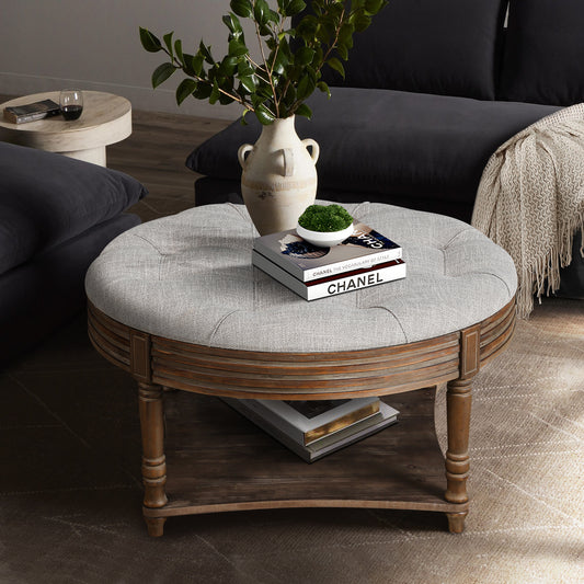 Bartholomew Contemporary Large Round Waterproof Ottoman Coffee Table with Storage