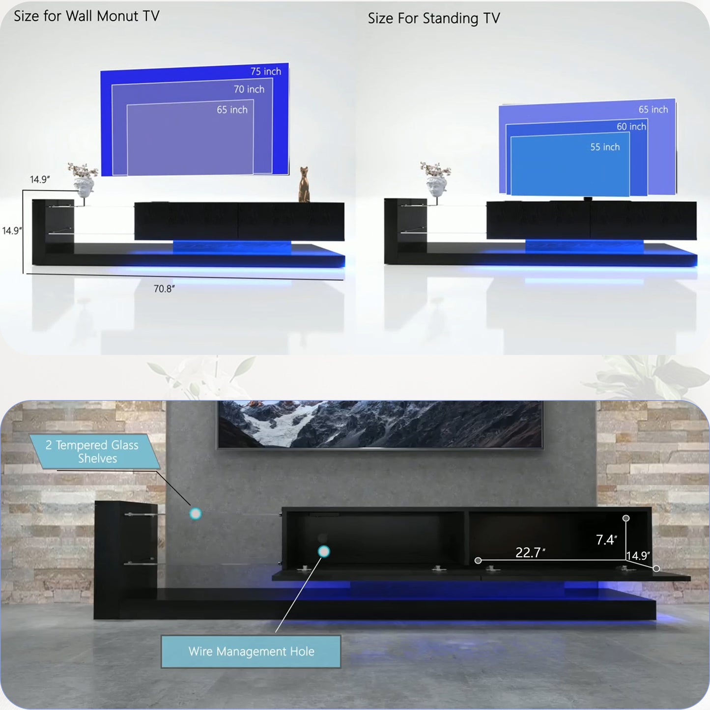 Fremont Modern TV Console with RGB LED Lights