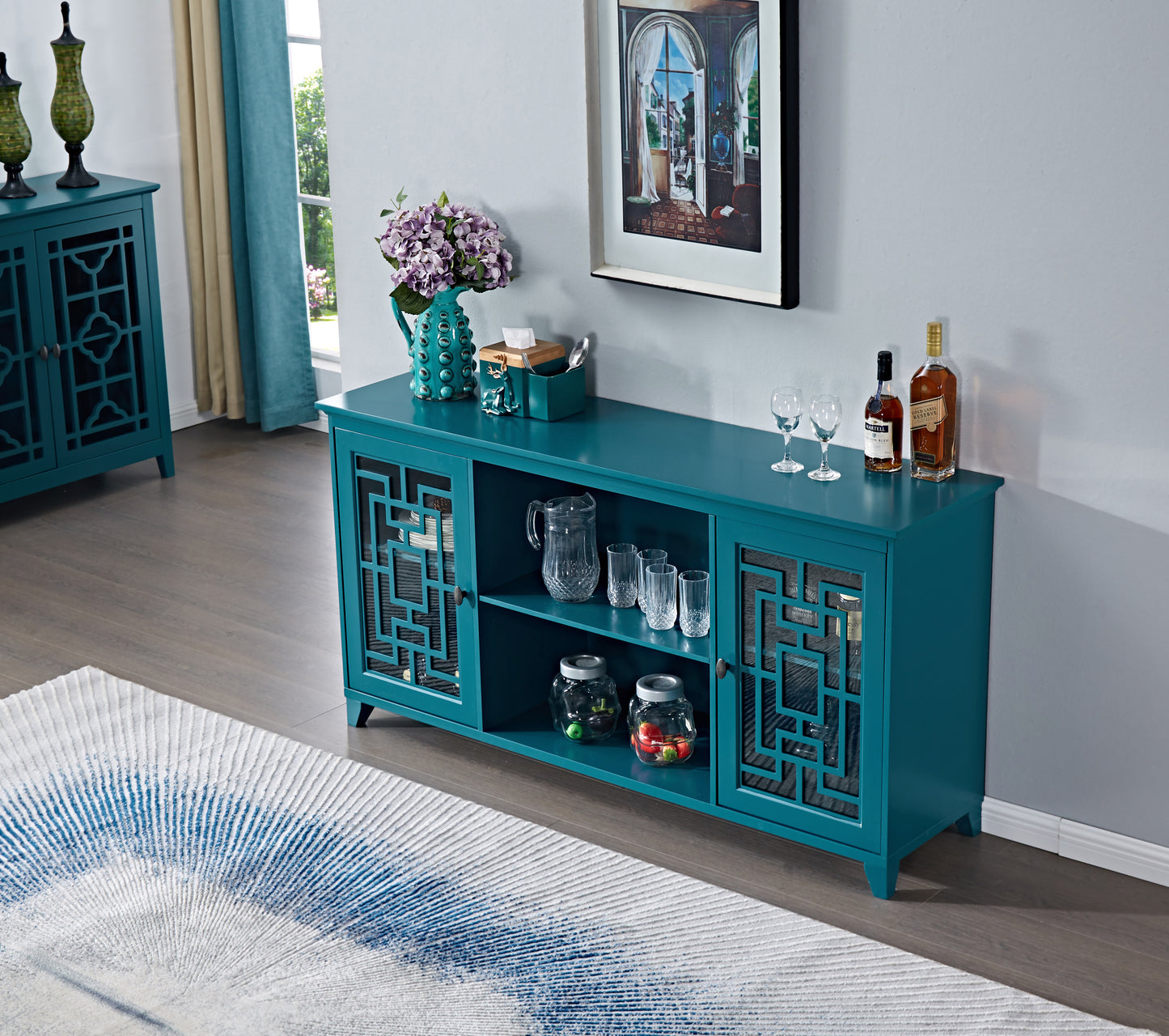 Elmcrest Traditional Velvet Sideboard Buffet Table