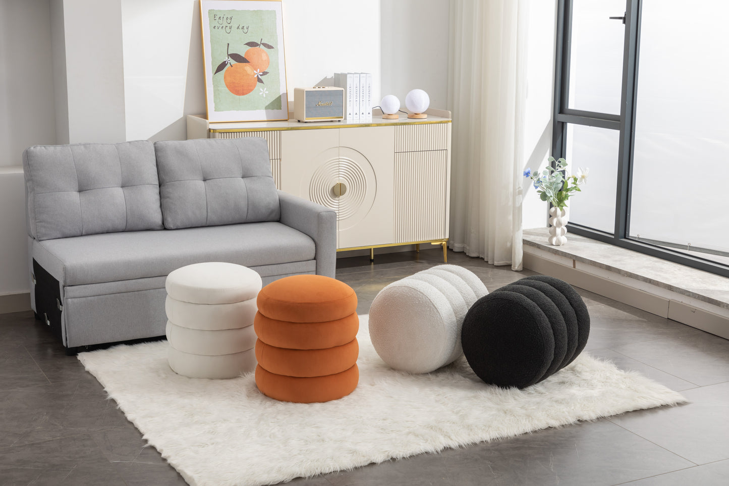 Ghivi Contemporary Velvet Round Footrest Ottoman