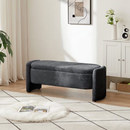 Kingsly Modern Oval Storage Fleece Ottoman
