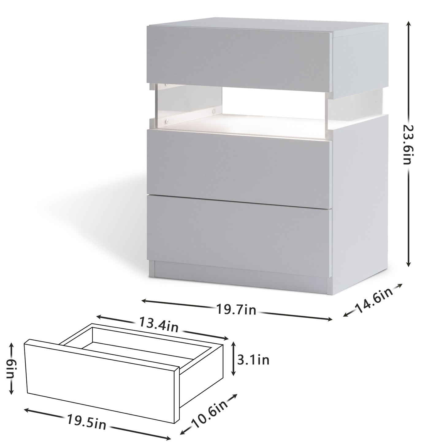 Fremont Contemporary Acrylic LED Bedside Table