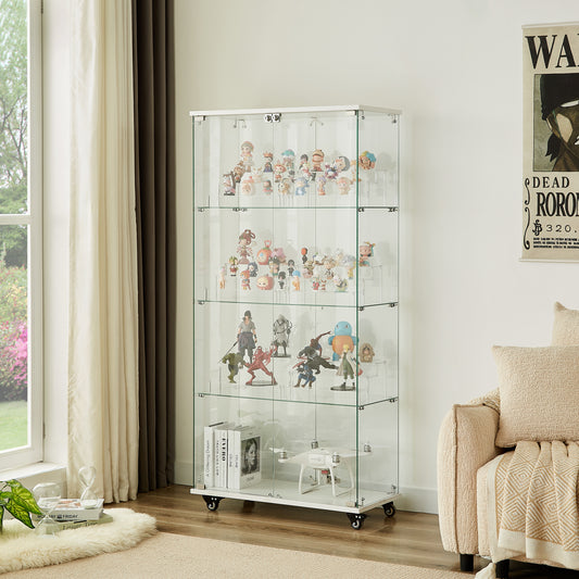 Cleo Modern 4-Tier Glass Display Cabinet with Lock