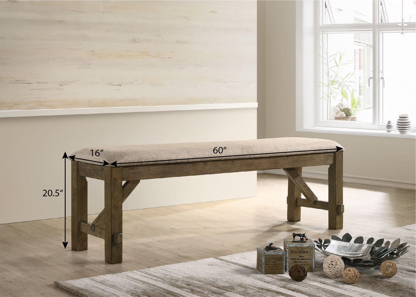 Lazzareschi Craftsman Raven Wood Fabric Bench