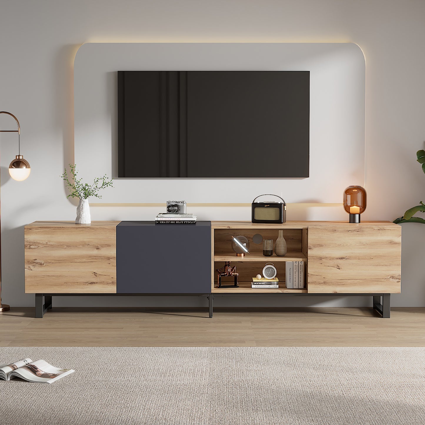 Jiron Modern Open Shelves Media Console