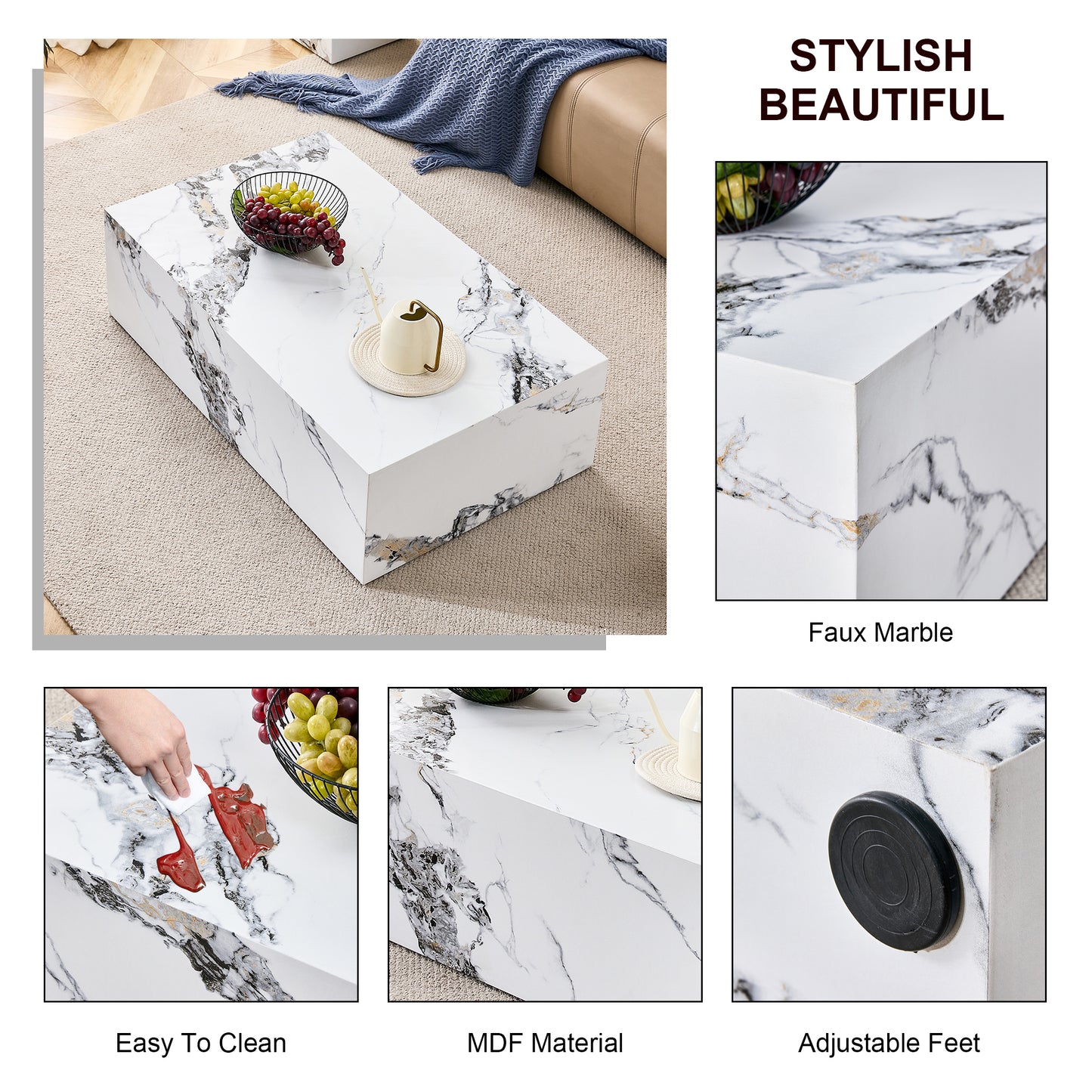 Kingsly Modern Marble Coffee Table